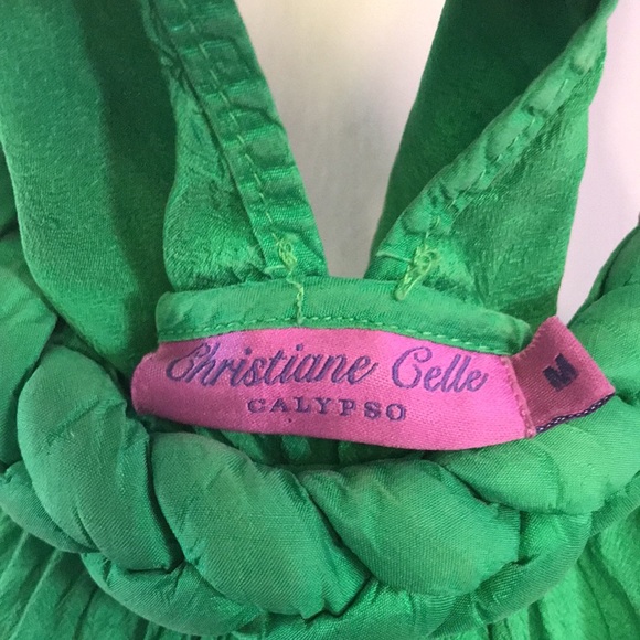 Calypso- Christiane Celle size M raw silk vibrant green twist dress w pockets. - Picture 8 of 11